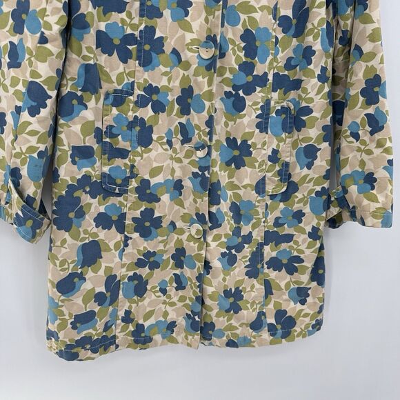 Old Navy Colorful Floral Y2k Trench Coat Jacket Cotton Size Medium - Picture 3 of 13